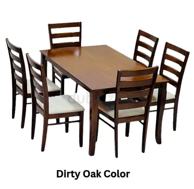 Sturdy Dirty Oak Dining Set with Six Chairs
