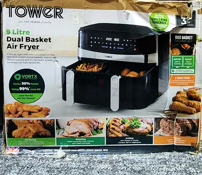 Tower 9 Litre Dual Basket Air Fryer - Fast and Healthy Cooking!