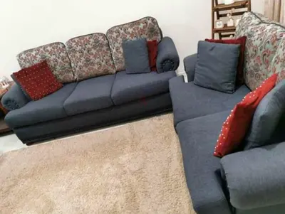 Comfortable Blue Sofa Set with Pillows