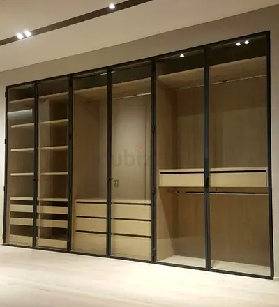 Modern Glass-Front Wardrobe with Multiple Compartments
