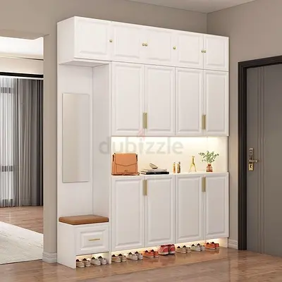 Stylish Modern White Entryway Cabinet with Bench