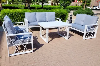 High Quality 7 Seater White Aluminium Garden Sofa Set