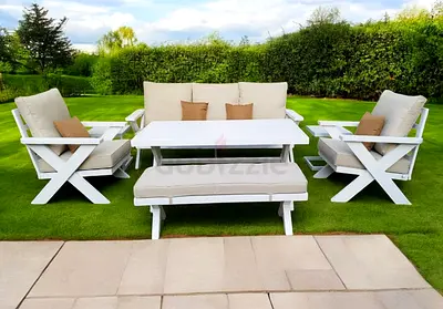High Quality 7 Seater White Aluminium Outdoor Sofa Garden Sofa Set