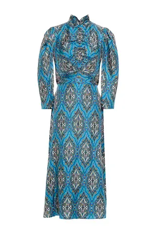 SANDRO
Ruched printed 100% silk midi dress , size FR 34 (XS)