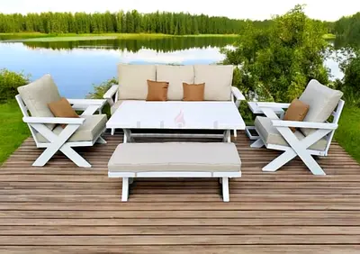 Super High Quality White Aluminium Outdoor Garden Sofa Set with Big Table