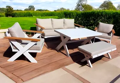 Super High Quality 7 Seater White Aluminium Garden Outdoor Sofa Set