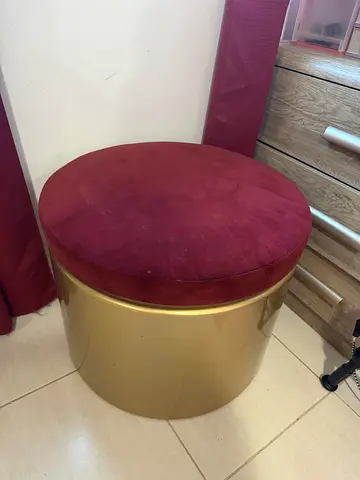 Chic Gold Ottoman with Burgundy Velvet Top