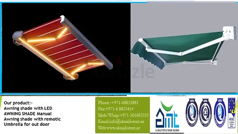 Stylish Retractable Awning Shade with LED and Remote Control