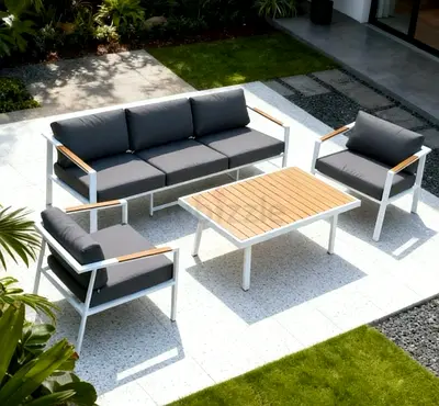 Beautiful 5 Seater White Aluminium Garden Outdoor Sofa Set with Table