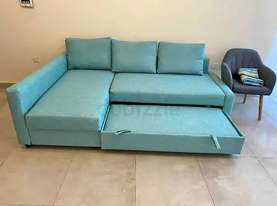 Comfortable Aqua Blue L-Shaped Sofa bed with Storage