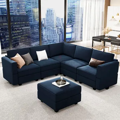 Modern L-Shaped Sectional Sofa with Ottoman