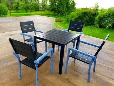 Four Seater Black Metal Outdoor Dining Chairs n Table Set