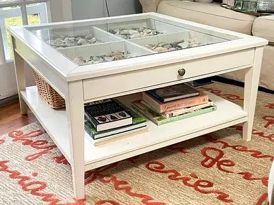 Charming Glass-Top Coffee Table with Storage