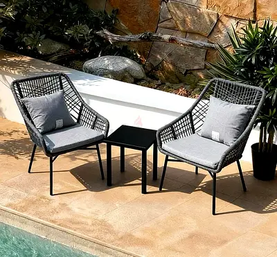 Beautiful Grey Metal Rattan Outdoor Chairs and Table