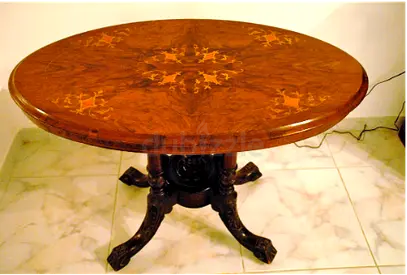 Vintage Round Table with Intricate Inlay