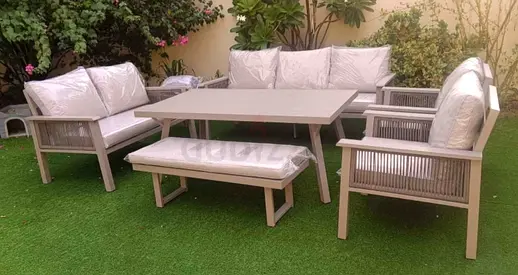 9 Seater Beige color String Design Aluminium Outdoor Garden Sofa Set