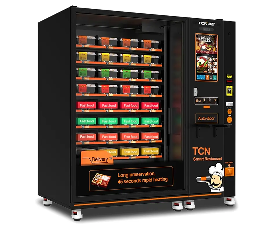 Máquina expendedora de comidas rápidas y máquinas de café