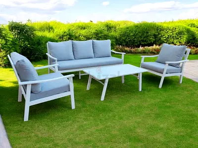 Five Seater White Aluminium Garden Sofa Outdoor Sofa Set
