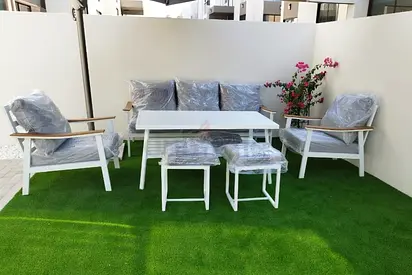 Seven Seater White Aluminium Garden Outdoor Sofa Set