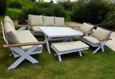Luxury 9 Seater White Aluminium Garden Sofa Set