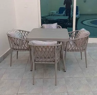High Quality Rope Design Four Seater Aluminium Garden Outdoor Dining Furniture Set