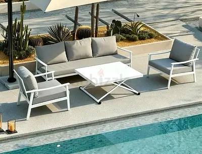 High Quality White Aluminium Outdoor Sofa Set with Adjustable Height Table