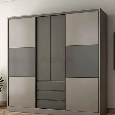 Modern Grey Wardrobe with Wooden Finish