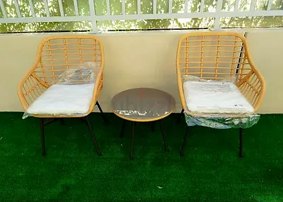 Beautiful Beige Balcony Chairs and Table Set