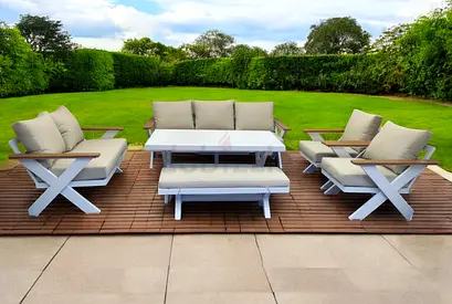 9 Seater Super High Quality White Aluminium Outdoor Sofa Garden Sofa Set
