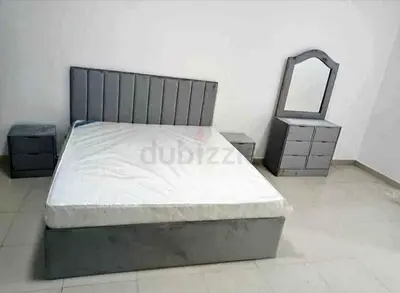 Elegant Grey Bed Set with Nightstands and Dresser
