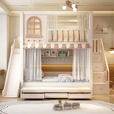 Charming Multi-Functional Kids Bed with Slide