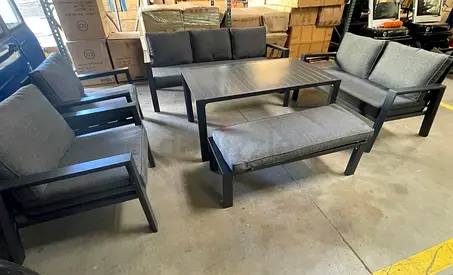 High-quality 9-seater dark grey aluminium outdoor garden sofa set