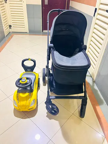 Baby Stroller with Canopy, Baby Bassinet Stroller, Infant Stroller with Reversible Seat with Rubber