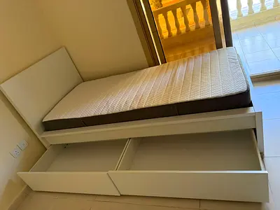 Modern White Bed with Storage Drawers