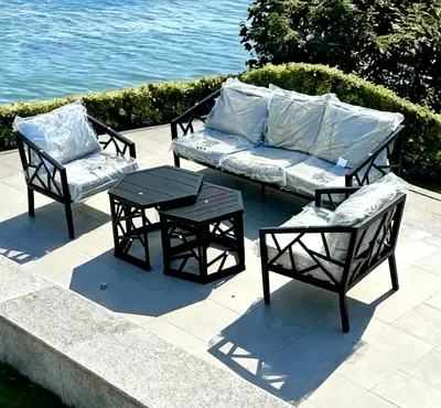 Stylish black metal outdoor garden sofa set