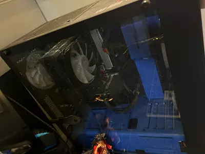 Pc. With table and chair and mouse and keyboard