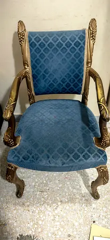 Vintage Blue Velvet Accent Chair