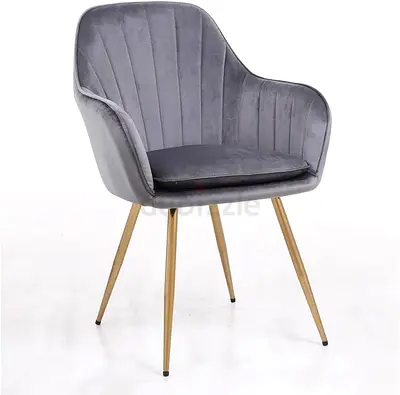 Velvet Dinning Chair Mid-Back Accent Chair Modern Leisure Armchair With Plating Legs