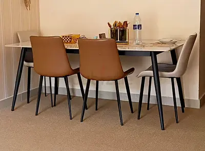 Modern Dining Table with Marble top and Stylish leather chairs