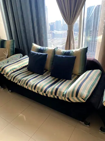 6-Seat Striped Sofa with Cushions