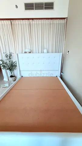Elegant White Upholstered Bed Frame Queen Size