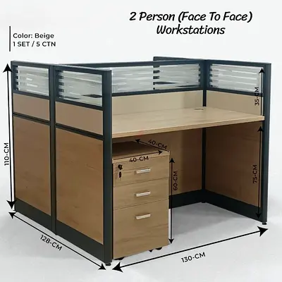 Modern Beige Wooden 2 person Face-to-Face Workstation Desk with Lockable drawers For Office Use