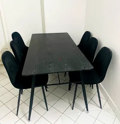 Modern Wooden Dining Table with 6 Velvet Stylish Chairs – Like