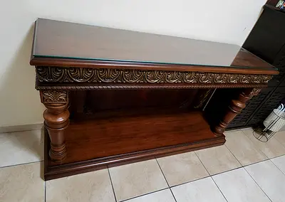 Elegant Wooden Console Table with Intricate design -  Solid Wood with Glass Top