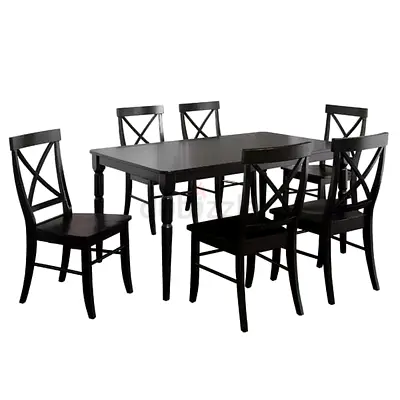 Stylish Black Dining Set with Six Chairs
