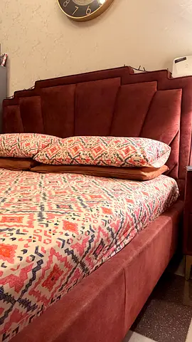 Elegant Burgundy Bed with Stylish Headboard with mattress