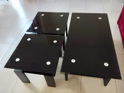 Modern Black Glass Coffee Tables Set