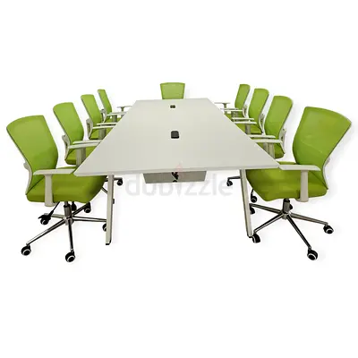 Stylish Office Conference Table with Modern Green Chairs