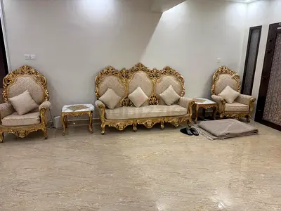Elegant Golden Framed Living Room Sofa Set