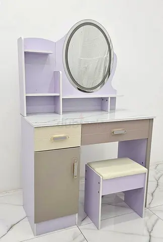 Charming Lilac Dressing Table with Mirror and Stool